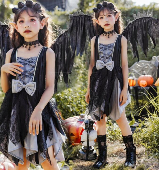 ハロウィン　コスプレ　キッズ　子供　130 ワンピース　魔女　バンパイア　羽付き