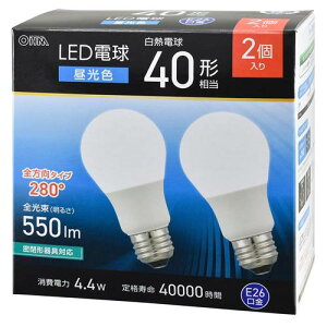 OHM �I�[���d�@�@LED�d���i40�`����/�����F/550 lm/4.4W/E26/Ra83/�S�����z��280°/���`���Ή�/2���j LDA4D-G AG59 2P