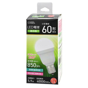 OHM �I�[���d�@�@LED�d�� ���`�i60�`����/�����F/850 lm/5.9W/E17/Ra83/�L�z��200°/���`���Ή�/�f�M�ގ{�H���Ή��j LDA6N-G-E17 IS53
