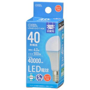 OHM �I�[���d�@�@LED�d�� ���`�i40�`����/500 lm/4.0W/�����F/E17/�L�z��210°/�����Ή�/�f�M�ގ{�H���Ή��j LDA4D-G-E17 AG6