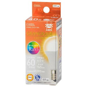 OHM �I�[���d�@�@LED�d�� ���`�iRa93/60�`����/�d���F/765lm/6.0W/E17/�L�z��210°/���`���Ή�/�f�M�ގ{�H���Ή��j LDA6L-G-E17 RA