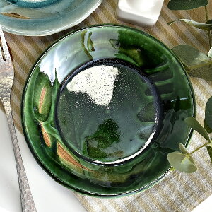 喜楽庵 鶴琳窯 シェアプレート オリベ彩 約16cm 緑系 和食器 フルーツ皿・銘々皿・取皿 取り皿 中皿 日本製 美濃焼 業務用 作家作品 おしゃれ 和風 和カフェ 作家 手造り kaku-0003