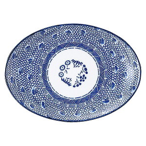 タイスキ 9”プラター 楕円皿 約23.8cm 青系 中華食器・アジアン食器 ギョウザ皿 日本製 美濃焼 業務用 65-50008043