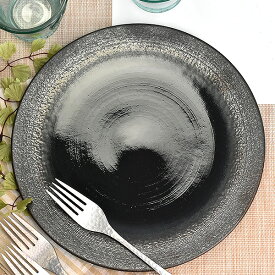グルメスタイル 炭化ネイビーフラットL 約25cm 黒系 和食器 丸大皿 日本製 美濃焼 業務用 おしゃれ モダン g-1939-23-sp02