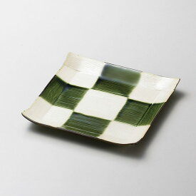 織部市松コヨリ 取皿 約12.1cm 緑系 和食器 角中皿 取り皿 日本製 美濃焼 業務用 28-193-178-ka