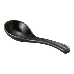 柚子天目 小レンゲ 約15.8cm 黒系 和食器 鍋小物 レンゲ 日本製 萬古焼 業務用 鍋料理 おしゃれ 国産 日本製 居酒屋 料亭 旅館 28-413-038-su