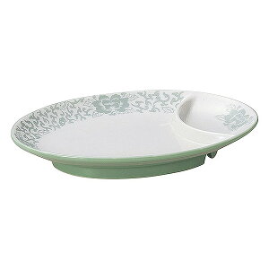 ヒスイぼたん 9.5吋仕切皿 約24cm 緑系 中華食器・アジアン食器 ギョウザ皿 日本製 美濃焼 業務用 餃子皿 プレート 中華皿 中華料理 28-656-118-ho