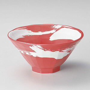 極刷毛赤八角 6.3丼 約19.7cm 赤系 中華食器・アジアン食器 ラーメン丼 日本製 美濃焼 業務用 和風 赤 刷毛目 白 ラーメン 八角丼ぶり おしゃれラーメン丼 めん鉢 和え麺 つけ麺 28-678-148-ka