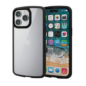 �G���R��(ELECOM) iPhone15 Pro Max �P�[�X �n�C�u���b�h �Ռ��z�� �y�� ���^ �u���b�N