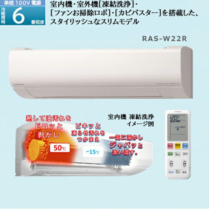 楽天市場】【長期保証付】日立 HITACHI エアコン 6畳 2.2kw RAS-W22R-W 