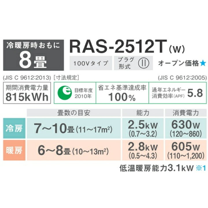 楽天市場】【長期保証付】エアコン 8畳用 標準工事費込み 2.5kw 東芝 