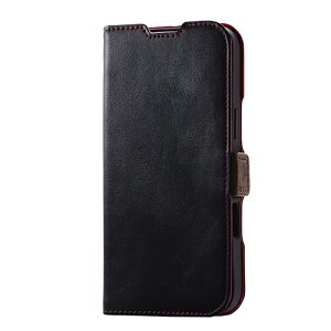 �G���R��(ELECOM) PM-A24BPLFYBK �u���b�N iPhone 16 Plus�p�P�[�X ���U�[ �蒠�^ �}�O�l�b�g �t���b�v �Ռ��z�� �X����