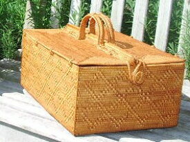 アタ製　バスケット/Lサイズ【幅35cm】★コスメケースやピクニックバスケットに バスケット メイクボックス 救急箱 収納カゴ 収納かご 籠 ナチュラル おしゃれ 収納バスケット バリ雑貨 インテリアバリ島 アタ製品 裁縫箱 裁縫バスケット