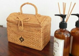 アタ製　味わい模様バスケット【20cm×12cm×高さ15cm】バスケット ピクニックバスケット メイクボックス 救急箱 収納カゴ 収納かご 籠 ナチュラル おしゃれ 収納バスケット バリ雑貨 インテリアバリ島 アタ製品 裁縫箱 裁縫バスケット