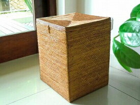 アタ製のっぽボックス/菱形模様【26×26×34cm】大容量 大型 蓋付き ふたつき 収納カゴ 収納かご 収納ボックス かご カゴ 小物入れ インテリア おしゃれ 籠 ナチュラル リゾート バリ島 バリ雑貨 アタ製品 アタ製かご