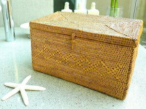 アタ製ボックス/菱形模様【25×15×高さ15cm】蓋付き ふたつき 収納バスケット 収納カゴ 収納かご 収納ボックス かご カゴ 小物入れ インテリア おしゃれ かわいい 籠 ナチュラル リゾート バリ