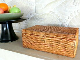 アタ製　長方形シンプルボックス【25cm×15cm×高さ10cm】蓋付き ふたつき 収納カゴ 収納かご 収納ボックス かご カゴ 小物入れ インテリア おしゃれ かわいい 籠 ナチュラル リゾート バリ島 バリ雑貨 アタ製品 アタ製かご