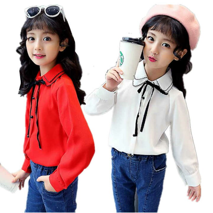 楽天市場 子供 ブラウス 入学式 子どもシャツ ガールズブラウス 女の子シャツ 女の子ブラウス ホワイトシャツ 入学式 ブラウス シャツ 女の子 リボン付 長袖 韓国子供服 ブラウス キッズ ジュニア フォーマル 女の子 110 1 130 140 150 160 卒園式 卒業式 送料無料