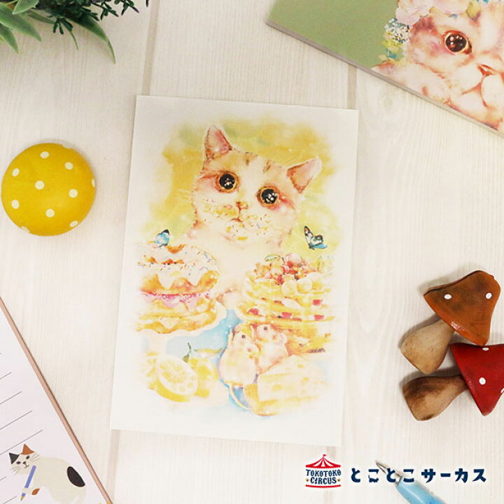 楽天市場 メール便対応可 ポストカード Kyou Wa Donna Hi たべてないよ 猫 ねこ ハガキ 絵葉書 文房具 ステーショナリー イラスト 水彩 かわいい おしゃれ お菓子 ギフト 贈り物 動物 とことこサーカス てまりのおうち とことこ雑貨店