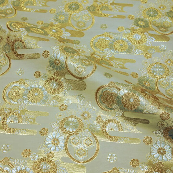 楽天市場 金襴生地 京都西陣織 白地金銀エ霞菊文 10cm単位 切り売り 金襴布 金襴 布 和柄 生地 はぎれ 通販 和柄生地 きんらん 金らん 和風 布地 都香庵