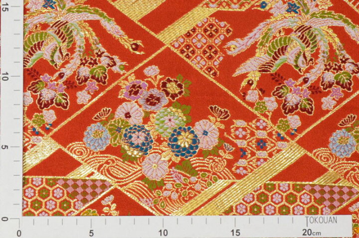楽天市場】和柄 生地 金襴生地 京都 西陣織 割付菱鳳凰 (朱赤) 10cm  