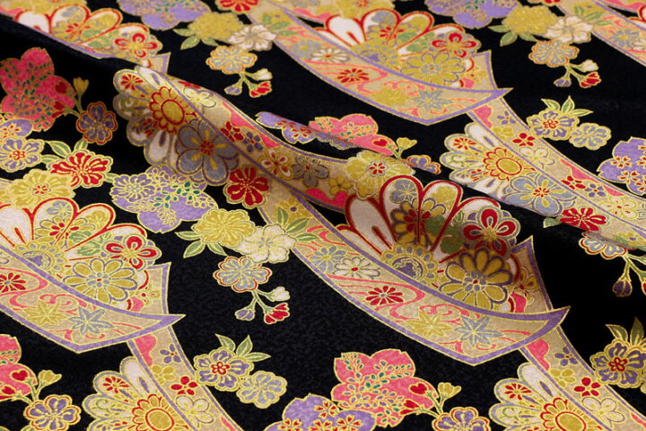 楽天市場】京 金彩友禅 のし花文様 (黒) 10cm単位 切り売り 着物生地布 