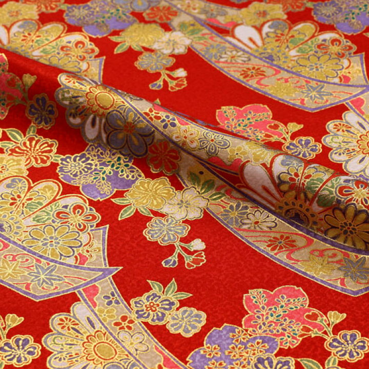 楽天市場】京 金彩友禅 のし花文様 (赤) 10cm単位 切り売り 着物生地布  