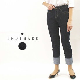 ＼感謝の10%OFFクーポン配布中／ INDIMARK インディマーク WJ005 ボトムス パンツ スキニーデニム レディース 神デニム ボーイフレンドデニム 裾切替 ロールアップ風 ストレッチ ウエストゴム インディゴ S M L XL 7号 9号 11号 13号 40代 50代 60代