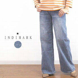 ＼感謝の10%OFFクーポン配布中／ INDIMARK インディマーク WJ167 ボトムス パンツ デニム ワイド レディース 春 夏 秋 冬 神デニム ストレッチ ジーンズ ウエストゴム グリッチラインポケット ブリーチブルー XS S M L 7号 9号 11号 13号 40代 50代 60代