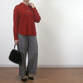 ＼SALE 最大1100円OFFクーポン配布中／ ジッツォ JIZZO JPFD42 ボトムス パンツ ワイドストレートパンツ チェック 起毛 レディース 女性 秋 冬 日本製 高品質 上質 シンプル ストレッチ ウエストゴム グレー チャコールグレー 40 9 42 11 40代 50代 60代 70代
