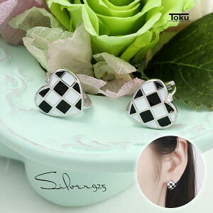 【2点で60%OFFクーポン】 ピアス フープピアス シルバー925 両耳 メンズ レディース シルバー 金属アレルギー ハート チェッカーボード ワンタッチ 中折れ きれいめ 高見え シンプル プチプラ