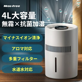 【特別クーポン】気化式加湿器 4L大容量 上部給水 自動湿度調整 超静音25dB USB給電 省エネ 4重除菌 PM2.5対応 アロマ対応 お手入れ簡単 卓上 寝室 オフィス 乾燥対策 花粉対策