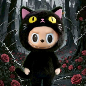 【24時間以内に発送】LABUBU ラブブ 黒猫 コスチューム 着ぐるみ ぬいぐるみ ドール 衣装 ハロウィン 仮装 コスプレ 小物 可愛い 猫耳 尻尾付き 送料無料 1代目 2代目 3代目