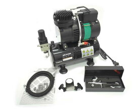 エアコンプレッサー 100v 小型 ミニエアコンプレッサー オイルレス 静音 エアブラシ デュアルファン エアーコンプレッサー エアブラシセット簡易日本語説明書付