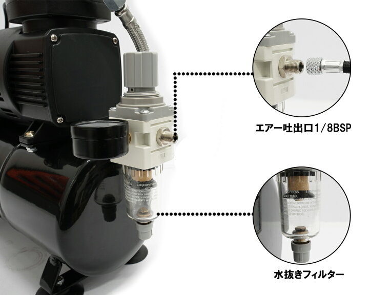 楽天市場】冷却ファン付き オイルレス ミニエアーコンプレッサー 3L 
