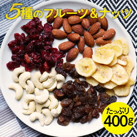 ナッツ 5種のトレイルミックス400g ナッツ＆ドライフルーツ ミックスナッツ カシューナッツ アーモンド バナナチップス クランベリー レーズン 大容量 食物繊維 美容 メール便 送料無料