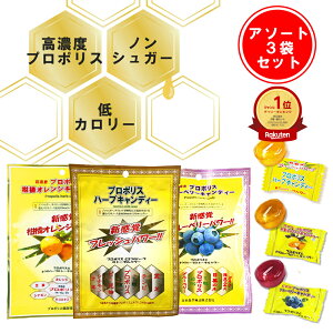 【アソート3袋セット】 プロポリス キャンディ ハーブ ブルーベリー オレンジ ( 66g × 3袋 ) のど飴 ノンシュガー 砂糖不使用 低カロリー プロポリスキャンディー スッキリ はちみつ 蜂蜜 喉の