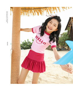 水着 キッズ 女の子 子供水着 2点セット 半袖シャツ スカート フレンチスリーブ スイミング ビーチウェア セパレート ギャザー フレア 子供用 スクール水着 こども 水遊び みずぎ 可愛い リ