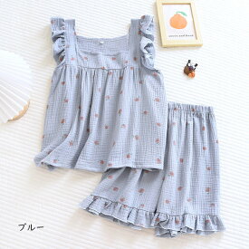 パジャマ レディース 綿 2点セット ノースリーブ ショートパンツ ハーフパンツ ルームウェア セットアップ ダブルガーゼ uネック 2重ガーゼ ナイトウェア フレア シンプル 部屋着 寝巻き 春夏秋冬 ゆったり カジュアル 女性用 高校生 部屋着 大きいサイズ