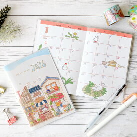 2026年 A6ダイアリー 西村月（カレンダー マンスリー手帳 スケジュール帳 10月始まり 月曜始まり 雑貨 インテリア うさぎ ウサギ 兎 おしゃれ かわいい 可愛い ギフト プレゼント 贈答用 午年 令和8年 日本製 京都）
