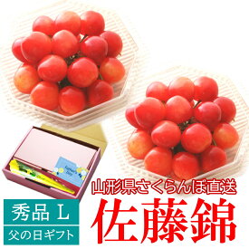 【父の日ギフト6月上旬から発送】 父の日ギフト さくらんぼ 山形県産 佐藤錦（秀品 Mサイズ 100g 2個 黄色いバラ付造花 ダイヤ型パック入り) / フルーツ 果物 人気 限定商品 産地直送