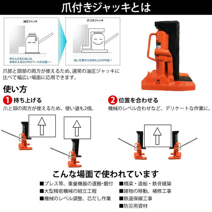 楽天市場 ジャッキ 改良版 油圧ジャッキ 爪付き 1個単品 ジャッキアップ 車 爪部2 5t ヘッド部5t ボトルジャッキ 手動式 カー用品 得選館