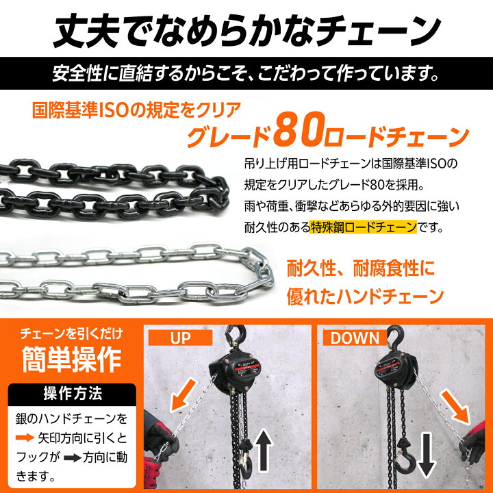楽天市場】手動式チェーンブロック 1t 1ton 揚程3m ベストアンサー 