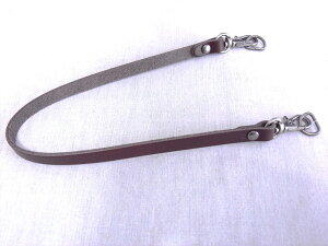 ポーチ用本革レザー持ち手 焦茶 ダークブラウン 約8mm幅×35cm ナスカンタイプ アンティークシルバー ハンドメイド&交換用