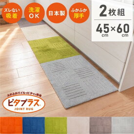 【最大20％OFFクーポン配布★5/27 1:59まで】【お得な2枚組】ピタプラス キッチンマット 45×60cm 2枚組 ( ジョイントマット キッチンマット 180cm 240cm おしゃれ 吸着 すべり止め 洗える ふかふか 犬 猫 無地 リビング 玄関 廊下敷き カーペット オカ株式会社 )