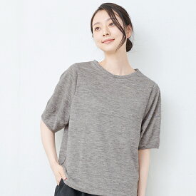 [ tシャツ レディース 半袖 ゆったり ] プレミアムヘビー リネン100％ 袖ふんわり Tシャツ / 日本製 メール便 40代 50代 60代 30代 女性 ファッション 五分袖 麻100 無地 ボリュームスリーブ バルーンスリーブ 速乾 抗菌