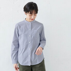 【スーパーSALE 20％OFF】[ シャツ ブラウス 長袖 レディース きれいめ トップス 40代 50代 ] オーガニックコットン100% バンドカラー シャツ / 日本製 メール便可 60代 30代 女性 ファッション 羽織り コットン 綿100 ノーカラー スタンドカラー オックス素材 春 冬 秋