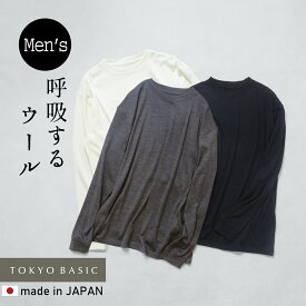 【新色追加】[ メリノウール インナー メンズ Tシャツ 登山 冬 ] 呼吸する ウール100％ メンズ 長袖 Tシャツ / 日本製 40代 50代 60代薄手 ロンT 男性 ウール 毛100％ マウントブレスウール 機能性インナー クルーネック 丸首 肌着 速乾 抗菌 防寒