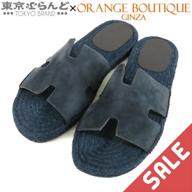 【中古】【5%クーポン♪1.20〜1.25】【返品可】【超オススメアイテム！Φ】エルメス HERMES アンティグア CA211871ZH ネイビー スウェード ラフィア エスパドリーユ サンダル メンズ[送料無料]【ポイント5倍●1.20〜1.25】pdw 101802155