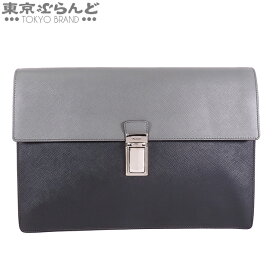 【5%クーポン♪3.15～3.28】【返品可】プラダ PRADA ドキュメントバッグ グレーxブラック サフィアーノ レザー クラッチバッグ メンズ A [送料無料] 【中古】【ポイント10倍●3.15～3.28】 101692302